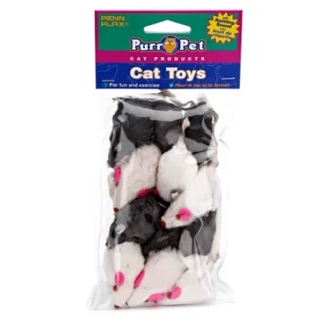 Penn-Plax Play Fur Mice Cat Toys | Mixed Bulk Bag of 12 Play Mice with Rattling Noise | 3 Color Vari...