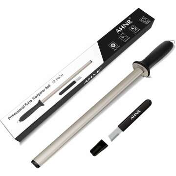 12 Inches Diamond Honing Steel Professional Knife Sharpener Rod, AHNR Kitchen Knife Sharpening Rod &...