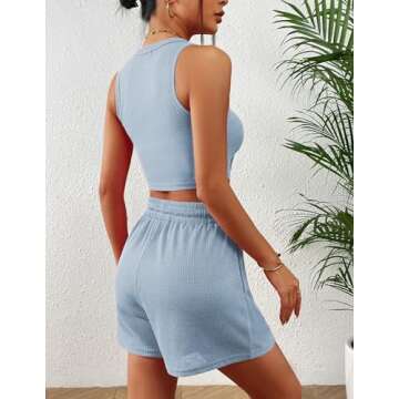 Zeagoo Womens 2 Piece Summer Outfits Lounge Sets Waffle Sleeveless Crop Tank Top and Shorts Sweatsuit Tracksuits with Pocket