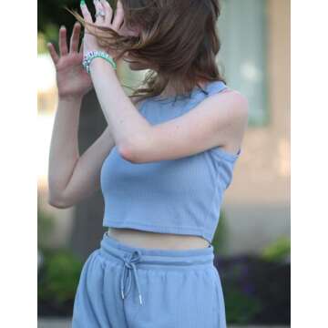 Zeagoo Womens 2 Piece Summer Outfits Lounge Sets Waffle Sleeveless Crop Tank Top and Shorts Sweatsuit Tracksuits with Pocket