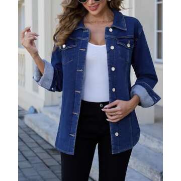 KDF Jean Jacket Women Fleece Lined Denim Jacket for Women Oversized Blue Jean Jackets for Womens Sherpa Jacket Women Size Small