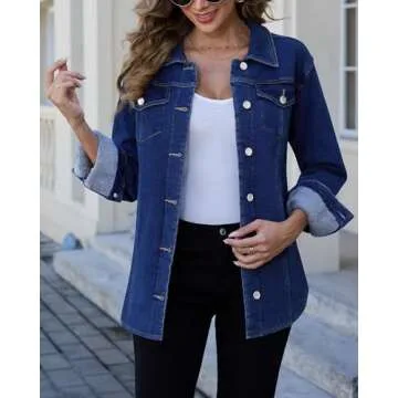 KDF Jean Jacket Women Fleece Lined Denim Jacket for Women Oversized Blue Jean Jackets for Womens Sherpa Jacket Women Size Small