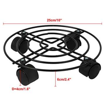 Homend Black Metal Plant Caddy with Wheels,Heavy Duty Iron Potted Plant Flower Stand Trolley Caddy w...