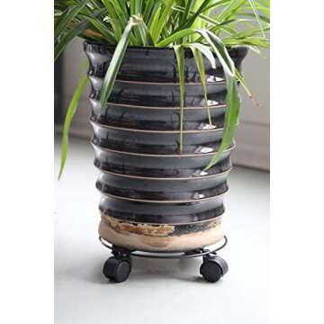 Homend Black Metal Plant Caddy with Wheels,Heavy Duty Iron Potted Plant Flower Stand Trolley Caddy with Swivel Casters Indoor Outdoor Home Garden Tools (2, 10inch(25cm))