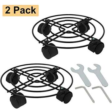 Homend Black Metal Plant Caddy with Wheels,Heavy Duty Iron Potted Plant Flower Stand Trolley Caddy with Swivel Casters Indoor Outdoor Home Garden Tools (2, 10inch(25cm))