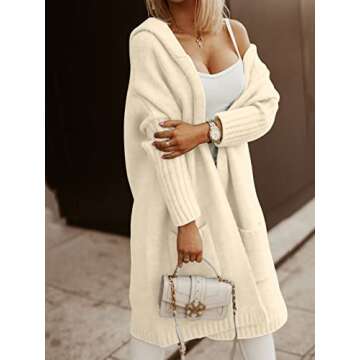 Aoysky Womens Long Cardigans Cable Knitted Open Front Oversized Hooded Outerwear Sweater Coat Beige