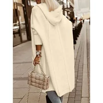 Aoysky Womens Long Cardigans Cable Knitted Open Front Oversized Hooded Outerwear Sweater Coat Beige