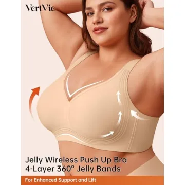 Vertvie Jelly Bras for Plus Size Women - Soft Wireless Push Up Supportive Bra