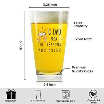To Dad From The Reasons You Drink Funny Beer Glass Gifts for Dad - Novelty Birthday, Father's Day Gi...