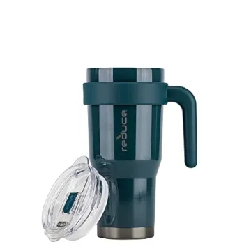 REDUCE 24 oz Tumbler with Handle and Straw - Stainless Steel with Sip-It-Your-Way Lid - Keeps Drinks Cold up to 24 Hours - Sweat Proof, Dishwasher Safe, BPA Free - Dark Web, Opaque Gloss