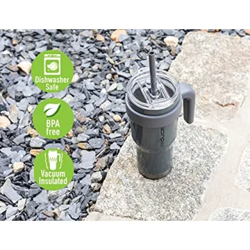 REDUCE 24 oz Tumbler with Handle and Straw - Stainless Steel with Sip-It-Your-Way Lid - Keeps Drinks Cold up to 24 Hours - Sweat Proof, Dishwasher Safe, BPA Free - Dark Web, Opaque Gloss
