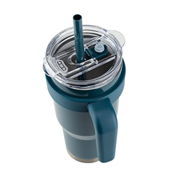 REDUCE 24 oz Tumbler with Handle and Straw - Stainless Steel with Sip-It-Your-Way Lid - Keeps Drinks Cold up to 24 Hours - Sweat Proof, Dishwasher Safe, BPA Free - Dark Web, Opaque Gloss
