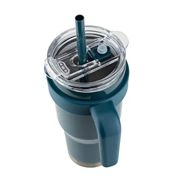 REDUCE 24 oz Tumbler with Handle and Straw - Stainless Steel with Sip-It-Your-Way Lid - Keeps Drinks Cold up to 24 Hours - Sweat Proof, Dishwasher Safe, BPA Free - Dark Web, Opaque Gloss