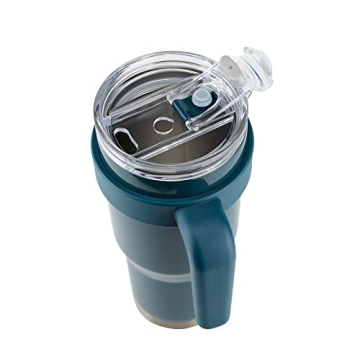 REDUCE 24 oz Tumbler with Handle and Straw - Stainless Steel with Sip-It-Your-Way Lid - Keeps Drinks Cold up to 24 Hours - Sweat Proof, Dishwasher Safe, BPA Free - Dark Web, Opaque Gloss