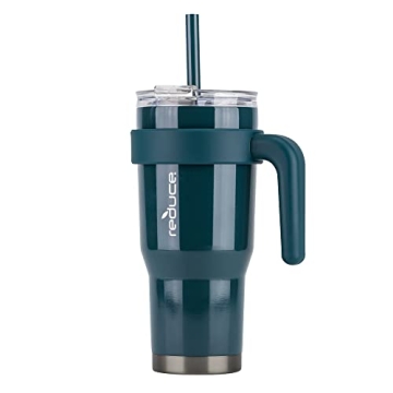 REDUCE 24 oz Tumbler with Handle and Straw - Stainless Steel with Sip-It-Your-Way Lid - Keeps Drinks Cold up to 24 Hours - Sweat Proof, Dishwasher Safe, BPA Free - Dark Web, Opaque Gloss