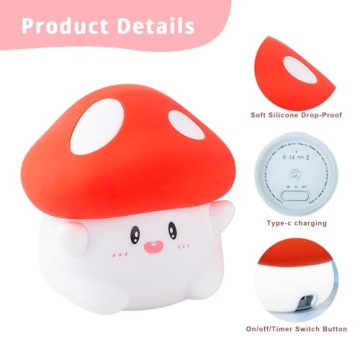 Rytinazzz Mushroom Night Light for Kids with Dimmable Options