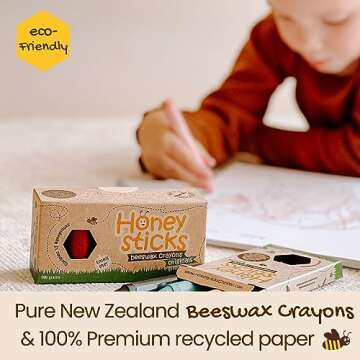 Honeysticks 100% Pure Beeswax Crayons Natural, Non Toxic, Safe for Toddlers, Kids and Children, Hand...