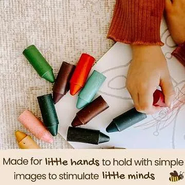 Honeysticks 100% Pure Beeswax Crayons Natural, Non Toxic, Safe for Toddlers, Kids and Children, Handmade in New Zealand, For 1 Year Plus (12 Pack with Book) Best Gift