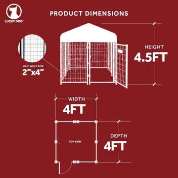 Lucky Dog Outdoor Steel Frame Kennel Enclosure w/Black Canopy, Uptown Series, 4'x4'x4.3'