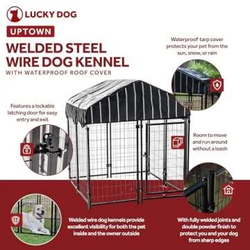 Lucky Dog Outdoor Steel Frame Kennel Enclosure w/Black Canopy, Uptown Series, 4'x4'x4.3'