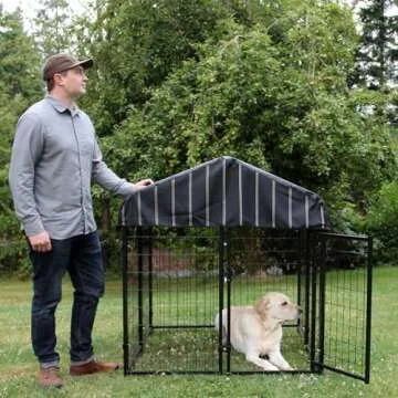 Lucky Dog Outdoor Steel Frame Kennel Enclosure w/Black Canopy, Uptown Series, 4'x4'x4.3'