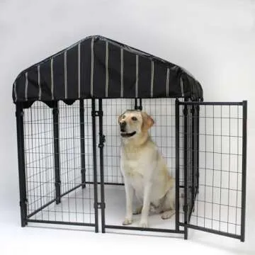 Lucky Dog Outdoor Steel Frame Kennel Enclosure w/Black Canopy, Uptown Series, 4'x4'x4.3'