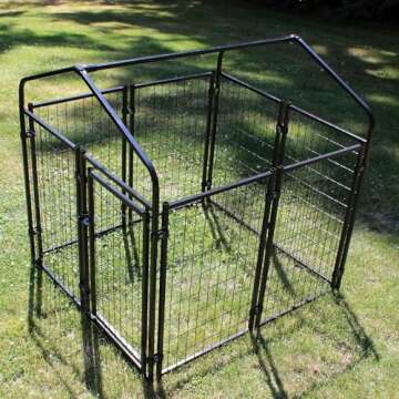 Lucky Dog Outdoor Steel Frame Kennel Enclosure w/Black Canopy, Uptown Series, 4'x4'x4.3'