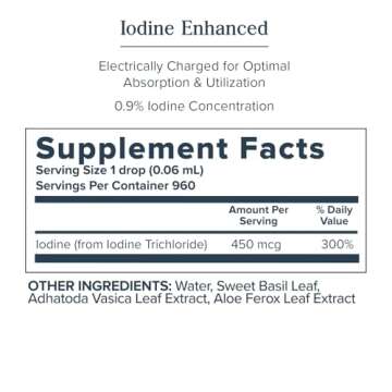 Heritage Store Atomidine 450mcg Liquid Iodine Drops, Electrically Charged Iodine Supplement for Healthy Thyroid Support,* Bioavailable Formula, Vegan & Cruelty Free, Approx. 960 Servings, 2 fl oz
