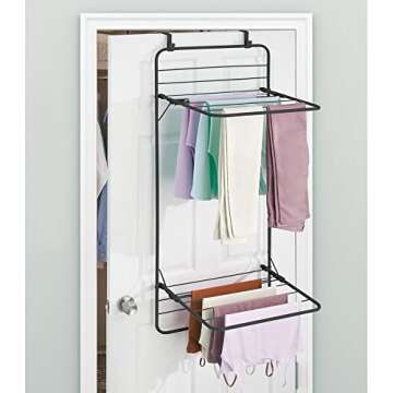 mDesign Steel Collapsible Over The Door, Hanging Laundry Dry Rack Clothes Organizer, 2 Tiers - for I...