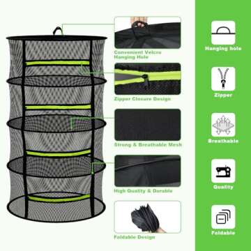 MEKOLIFE Herb Drying Rack - Mesh Drying Rack - Herb Drying Rack Hanging with Green Zipper & Garden Pruning Shears for Drying Herb - Hanging Drying Rack - Plant Drying Rack (8 Layers)