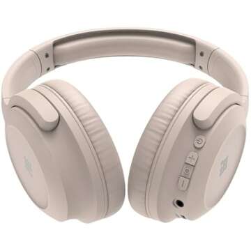 Cubitt Studio Headphones Active Noise Canceling Over Ear with Microphone, Premium Sound, Extend and Flex, Fast Charging, Long Lasting Battery, Foldable Beige