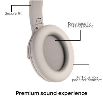 Cubitt Studio Headphones Active Noise Canceling Over Ear with Microphone, Premium Sound, Extend and Flex, Fast Charging, Long Lasting Battery, Foldable Beige