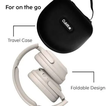 Cubitt Studio Headphones Active Noise Canceling Over Ear with Microphone, Premium Sound, Extend and Flex, Fast Charging, Long Lasting Battery, Foldable Beige
