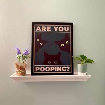 Heiple Framed Bathroom Wall Art Black Cat Are You Pooping Funny Bathroom Wall Decor Hanging Sign for Vintage Home Farmhouse Bathroom Decor (Black, 11"x14")