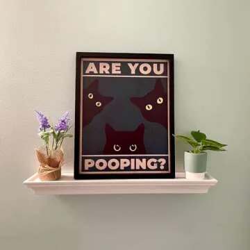Heiple Framed Bathroom Wall Art Black Cat Are You Pooping Funny Bathroom Wall Decor Hanging Sign for Vintage Home Farmhouse Bathroom Decor (Black, 11"x14")