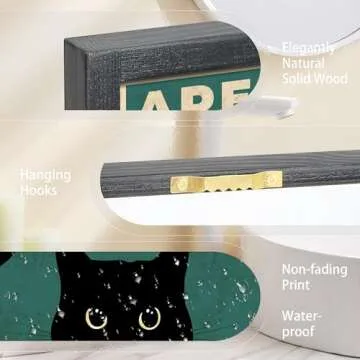 Heiple Framed Bathroom Wall Art Black Cat Are You Pooping Funny Bathroom Wall Decor Hanging Sign for Vintage Home Farmhouse Bathroom Decor (Black, 11"x14")