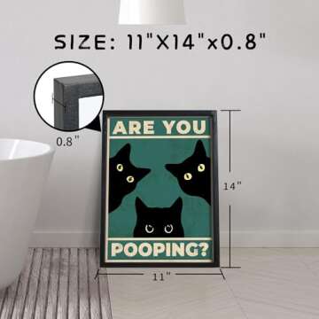 Heiple Framed Bathroom Wall Art Black Cat Are You Pooping Funny Bathroom Wall Decor Hanging Sign for Vintage Home Farmhouse Bathroom Decor (Black, 11"x14")