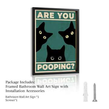 Heiple Framed Bathroom Wall Art Black Cat Are You Pooping Funny Bathroom Wall Decor Hanging Sign for Vintage Home Farmhouse Bathroom Decor (Black, 11"x14")