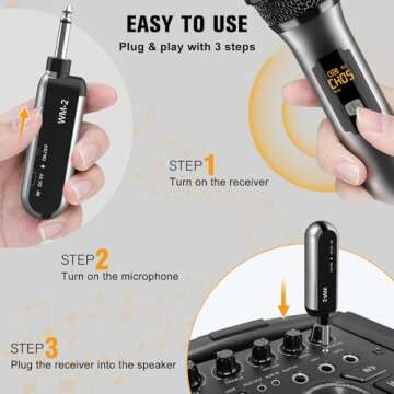 VeGue Wireless Microphone, UHF Cordless Dual Handheld Dynamic Mic Set with Rechargeable Receiver, for Karaoke Party, Voice Amplifier, PA System, Singing Machine, Church, Wedding, Meeting, 200ft (WM-2)