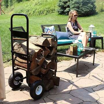 Sunnydaze Outdoor Firewood Carrier Log Dolly - Wood Cart with Wheels - Black