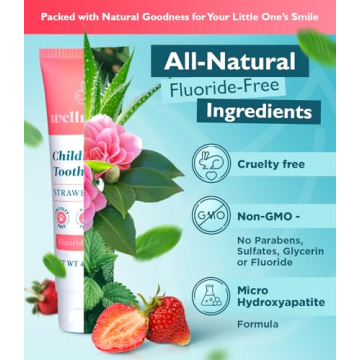 Wellnesse Kids Hydroxyapatite Toothpaste with Xylitol & Fluoride-Free - Natural Ingredients with Strawberry Flavor - Suitable for Toddlers to Baby Kids Toddler - Sensory Friendly, Vegan & Cruelty-Free