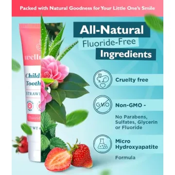 Wellnesse Kids Hydroxyapatite Toothpaste with Xylitol & Fluoride-Free - Natural Ingredients with Strawberry Flavor - Suitable for Toddlers to Baby Kids Toddler - Sensory Friendly, Vegan & Cruelty-Free