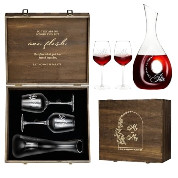 AW BRIDAL Wedding Wine Decanter Set Engraved Mr & Mrs Wine Glasses Wedding Gifts Bridal Shower Gifts...