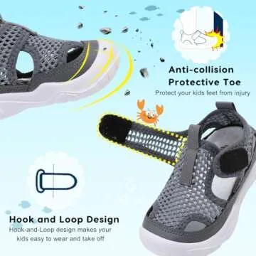 BARERUN Kids Boys Girls Water Shoes Comfort Closed-Toe Sport Athletic Sandal Aqua Lightweight Walking Shoes(Toddler/Little Kid) Grey Toddler Size 7