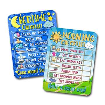 Honey Dew Gifts Daily Morning and Bedtime Routine Reward Chart (Set of 2) for Kids and Autism - Tin Learning Calendar for Kids, Teaching Tool, HDG-1135