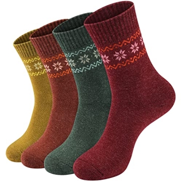 NinetoFiveLife Pack of 4 Womens Merino Wool Socks Winter Hiking Socks Knit Outdoor Recreation Socks ...