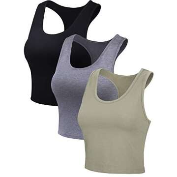 3 Pieces Crop Tops for Women, Workout Tops Basic Cropped Tank Tops Sleeveless Racerback Sports Gym Crop Tank for Teen Girls