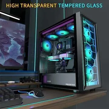 MUSETEX ATX PC Case 4 PWM ARGB Fans Pre-Installed, Mid Tower Gaming PC Case, Double Tempered Glass Tower Computer Case, USB 3.0 x 2, Black, G08