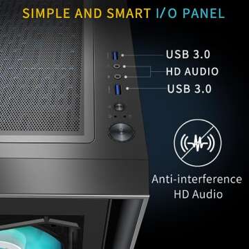 MUSETEX ATX PC Case 4 PWM ARGB Fans Pre-Installed, Mid Tower Gaming PC Case, Double Tempered Glass Tower Computer Case, USB 3.0 x 2, Black, G08