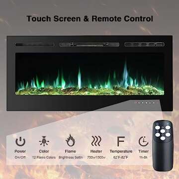 50 Inch Electric Fireplace Inserts, Quiet Wall Mounted Fireplace, Led Fireplace for Living Room, Rec...